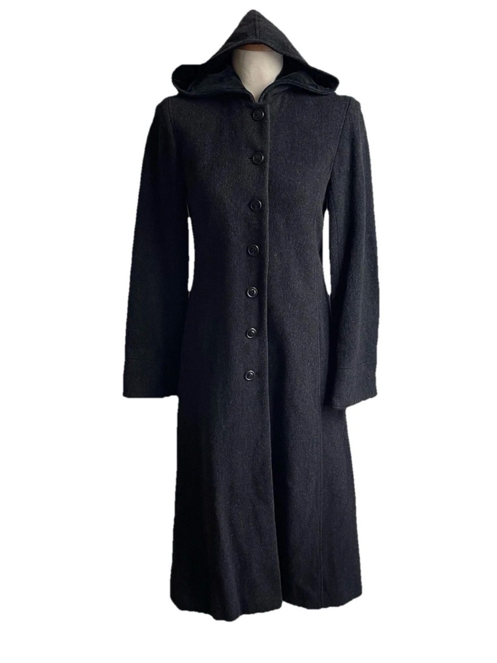Vintage 80s Albert Nipon Studio Wool Coat Long Hood Gray Velvet Whimsigoth 2 P